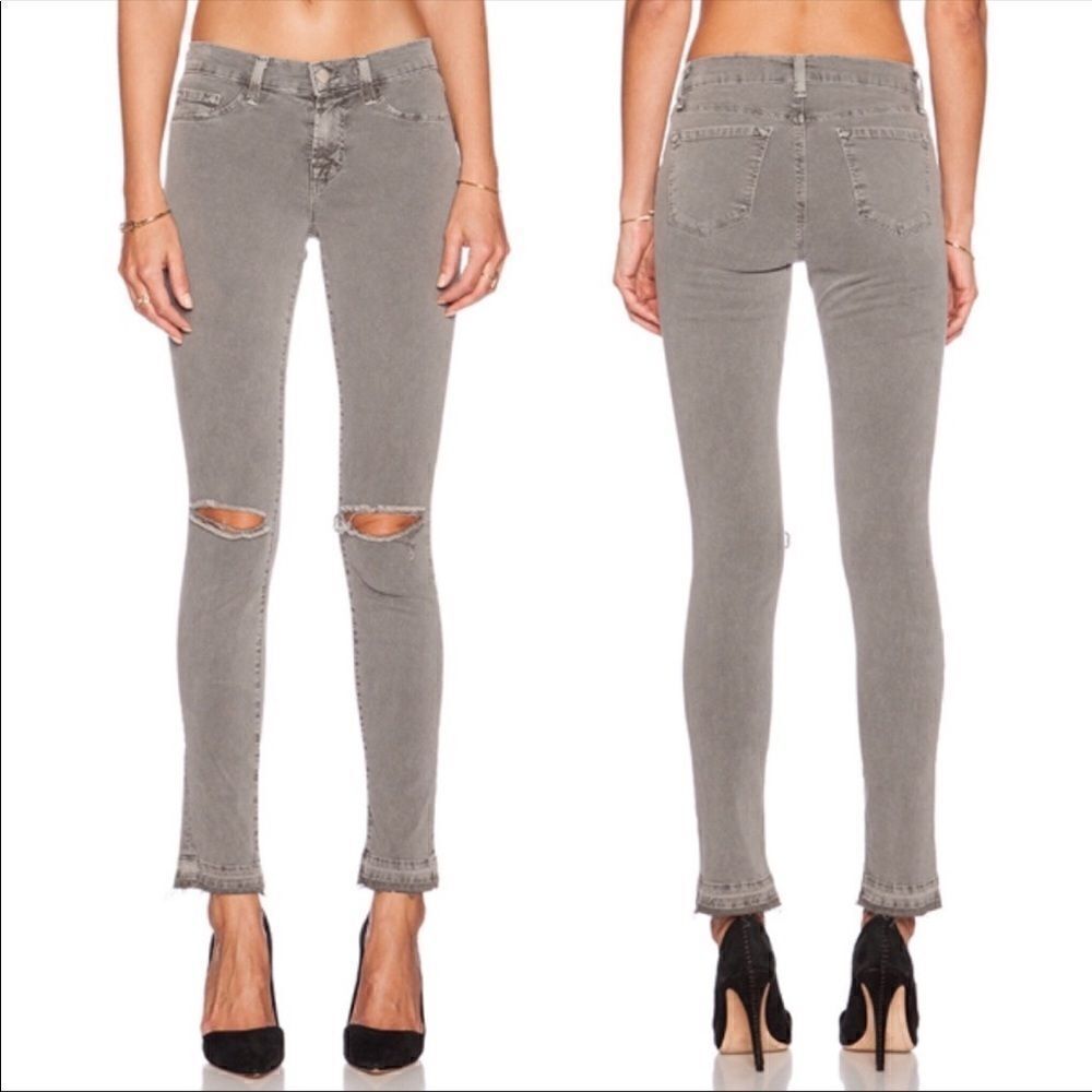 J Brand Gray Distressed Silver Fox Skinny Jeans
